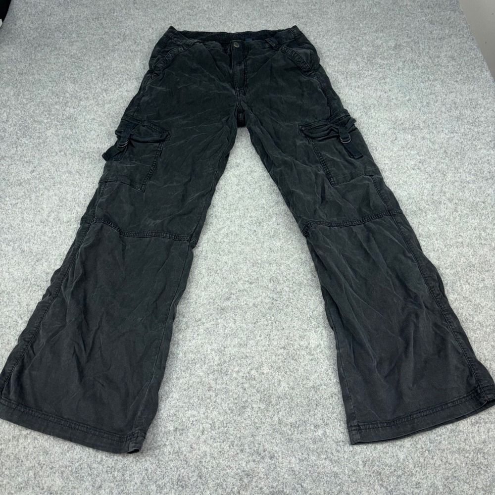 American Eagle Cargo Pants Womens 8 Black Super High Rise Baggy Wide Leg Stretch